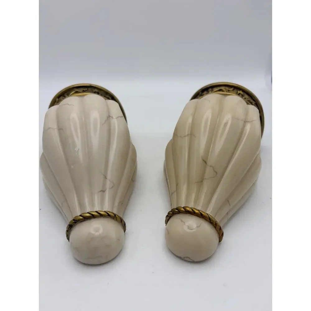 Faux Marble And Brass. Resin Composite. 1960 - 1970. Wall Pocket Sconces.